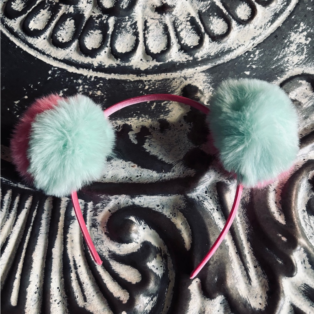 Source Unknown Pink and Mint Fluffy Kids Headband